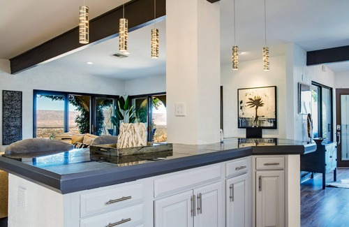 Palm Desert Casa | Mountain-view retreat with amazing views of Palm Desert city lights & pool
