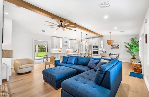 Melbourne Beach Casa | New Luxury Coastal Classic w/Hanging Bed-Steps to Beach. Designer Showcase home.