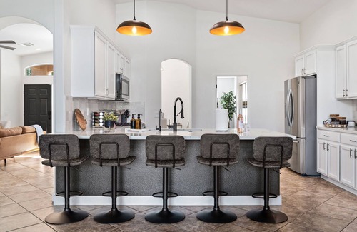 Desert Hot Springs Casa | NEW! Mountain Views, Saltwater Pool&Spa, Firepit and Outdoor BBQ and bar area