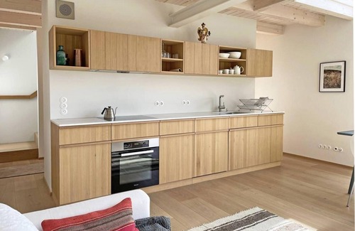 Ulsnis Casa | Newly built wooden house "Remise am Fährhaus" with unique architecture directly on the Schlei with jetty and bathing area for your well-deserved vacation in an absolute feel-good atmosphere, with a huge garden area and old trees