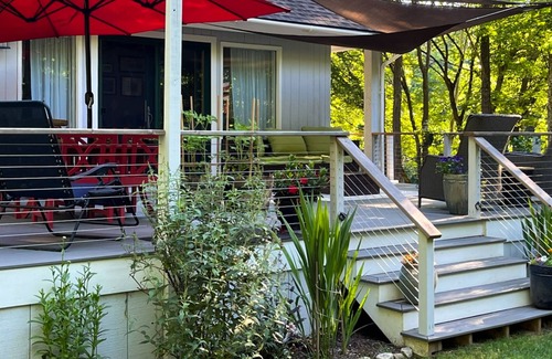 Newfane Casa | Peaceful riverfront house, dog-friendly, woodstove, decks, bbq, firepit, dock