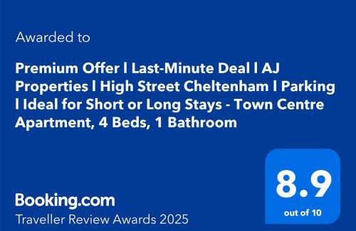 Cheltenham Apartamento | Premium Offer l Last-Minute Escape l AJ Properties l High Street Cheltenham l Parking l Ideal for Short or Long Stays - Town Centre Apartment, 4 Beds, 1 Bathroom