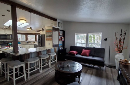 Priest River Casa | Private Cove River Home with water toys, 200 foot sandy beach and boat dock.