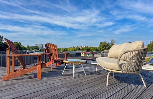 Stadionbuurt Alquiler De Eote | Villa privada sobre el agua, cerca del centro de Ámsterdam, terraza en la azotea