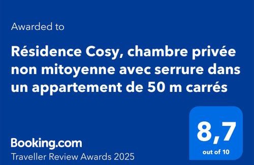 Colombes Casa | Résidence Cosy, chambre privée non mitoyenne avec serrure dans un appartement de 50 m carrés