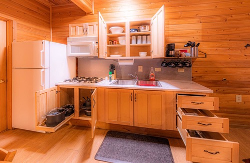 Christopher Creek Cabina | Rainbow Trout Cabin quick drive to fishing lakes, backs forest, kitchen heat+AC