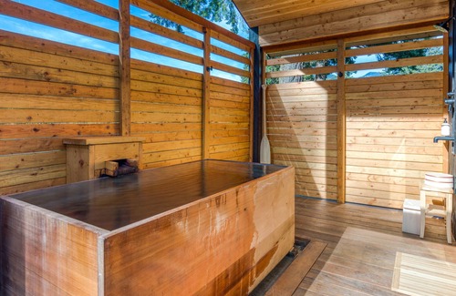Stevenson Cabina | River & mountain view cabin with geothermal hot tub, outdoor shower & deck