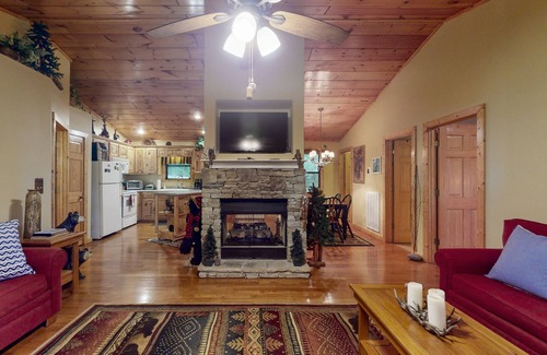 Hiawassee Cabina | Rustic charmer w/ mountain views, fireplace, grill, yard-Dogs Welcome