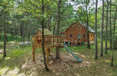 Big Flats Cabina | Rustic Log Cabin on Wooded Acreage Creek Fishing, Firepit, Near Lakes & Golf