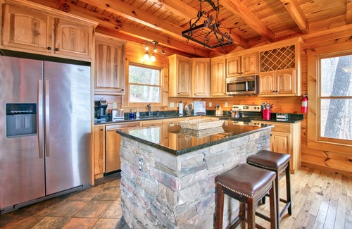 Lake Lure Cabina | Rustic mountain-view home with deck, fire pit, hot tub, fireplace, & game room