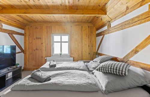 Trebbin Apartamento | Sabina Mounteurwohnung Dachboden I 55 Zoll TV I Schlafcouch mit 20cm Matraze 2 weitere Schlafplätze I Küche I Bad