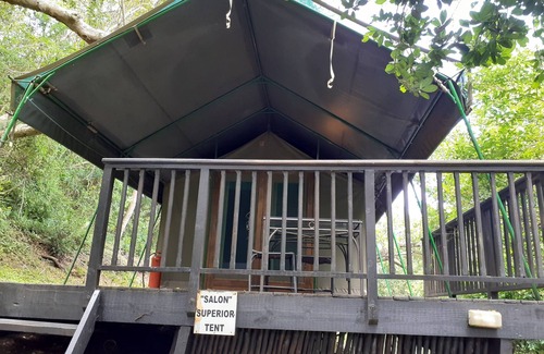 Lopes Chalet De Esquí | La carpa de lujo del salón es una sala de 9X4m, rodeada de vegetación.