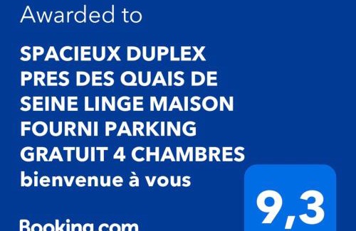 Centre Ville Rive Gauche Apartamento | SPACIEUX DUPLEX PRES DES QUAIS DE SEINE LINGE MAISON FOURNI PARKING GRATUIT 4 CHAMBRES bienvenue à vous