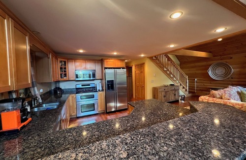 East Wakefield Casa | Spacious Lakefront Log Home for Family Fun & Relaxation- deck, firepit, gameroom