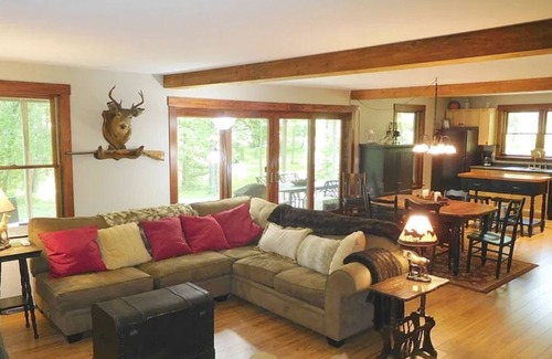 Gardiner Casa | Spacious river home w/pellet stove, outdoor dining area, fire pit, & BBQ grill
