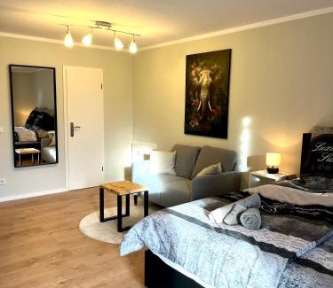 Mickten Apartamento | Studio an der Elbe mit Balkon, Küche und Netflix