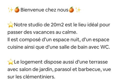 Santa-Lucia-di-Moriani Apartamento | Studio vue sur les clémentiniers