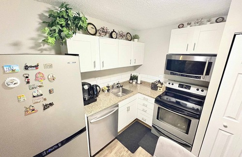 North Central Edmonton Condominio | Stylish Downtown Condo near Rogers Place | Parking, Gym, Balcony & Kitchen