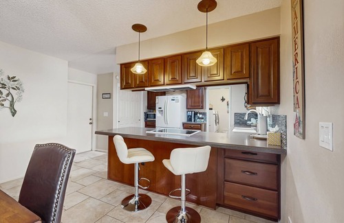 Sunland Village Casa | Sunny home with covered patio, grill, pool, tennis, hot tub, full kitchen, & AC
