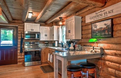 Valley Hill Casa | The Dogwood Meadow 2BR Log Cabin with Fire Pit, Waterfall, Large Yard