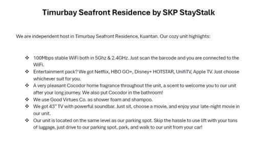 Kuantan Apartamento | Timurbay Seafront Residences by SKP StayStalk
