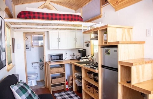 Meeker Casa | Tiny Home built by Rocky Mountain Tiny Homes in Durango, Colorado. It contains a Queen bed in a loft with stairs. Sleeps: 2 Pets: Max 2 Please note, this home does have a sleeping area in a loft. If you require an accommodation with more accessibilit