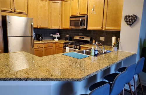 Downers Grove Condominio | Condominio de lujo cerca del centro, autopistas, restaurantes, tiendas, estacionamiento gratuito, chimenea