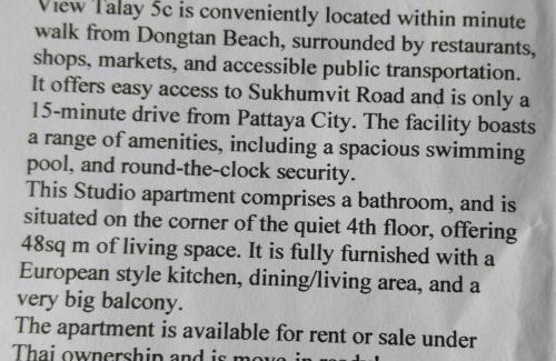 Jomtien Apartamento | View Talay resort 5c condo 115A minimum stay 29 nights