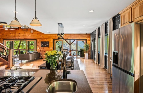 Maggie Valley Casa | Mtn Views, Sauna, HotTub, GameRm, Firepit, Theatre, 5500 sqft, luxeCabin Slps 23
