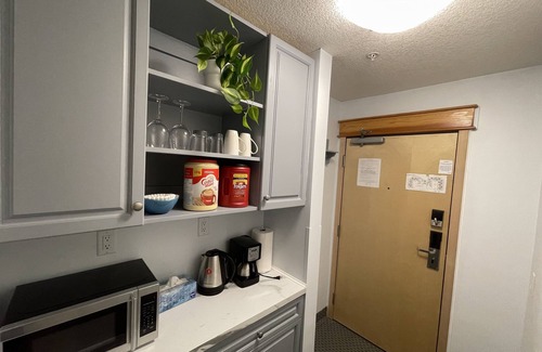 Canmore Condominio | Warm & Cozy 1BR & BA Small Hotel Room in Canmore; Free UG Parking & Gym & AC