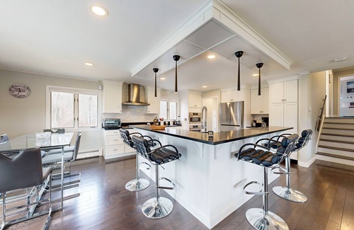 East Falmouth Casa | Waterfront home with firepit, grill, open layout, smart TVs, deck, W/D, & AC