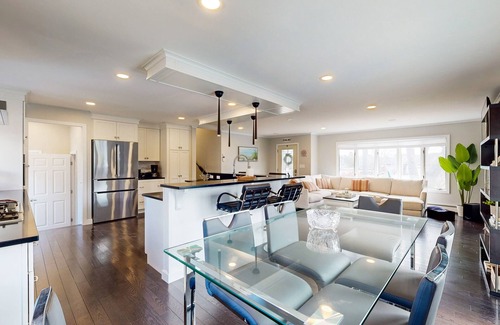 East Falmouth Casa | Waterfront home with firepit, grill, open layout, smart TVs, deck, W/D, & AC