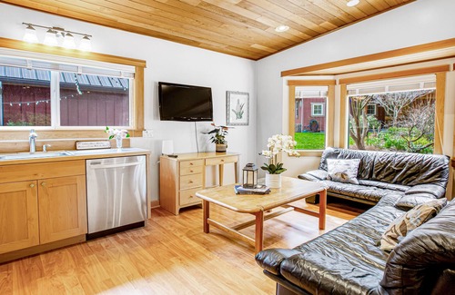 Langley Cabaña | Woodsy studio with high-speed WiFi, gas fireplace, and shared grill