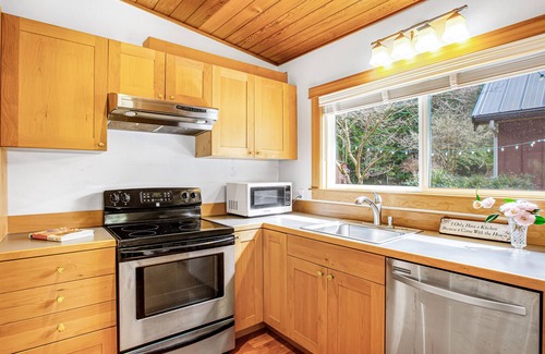 Langley Cabaña | Woodsy studio with high-speed WiFi, gas fireplace, and shared grill