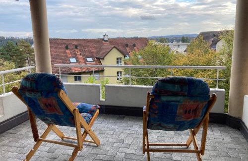 Schaffhausen Apartamento | Zimmer direk am Waldrand mit Ausblick über Schaffhausen und Wohnzimmer mit Kamin