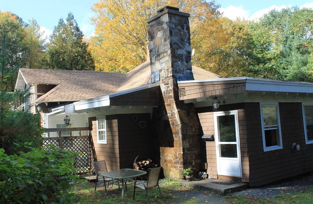 Estudio encantador que admite mascotas con chimenea