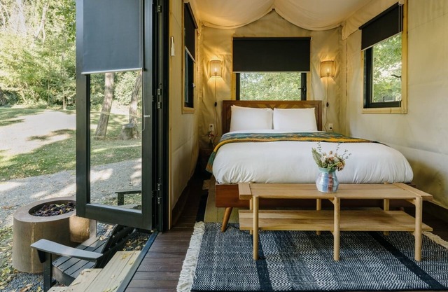 Glamping Queen w/ Private Bath at Dawn Ranch! w/ Private Seating Area & Firepit