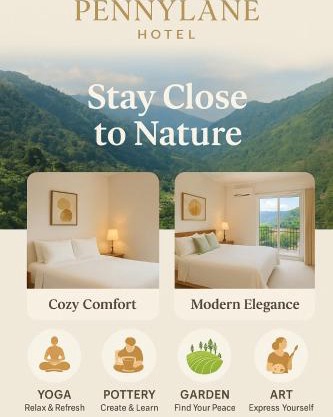Pennylane Hotel - Aesthetic Mountain View Rooms With Tropical Garden, Netflix, Pottery Studio, Free Airport Pickup for 7 or more nights stay, 2 minute walk to ganga river in tapovan
