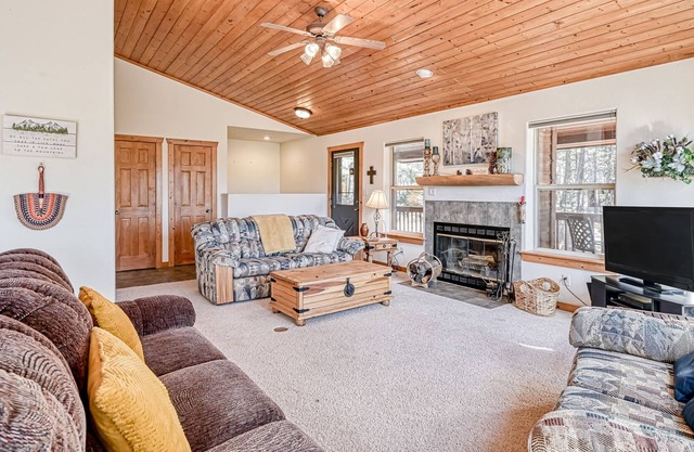 Spacious Forest Home with WiFi, Wood-Burning Fireplace, W/D, & Mountain View