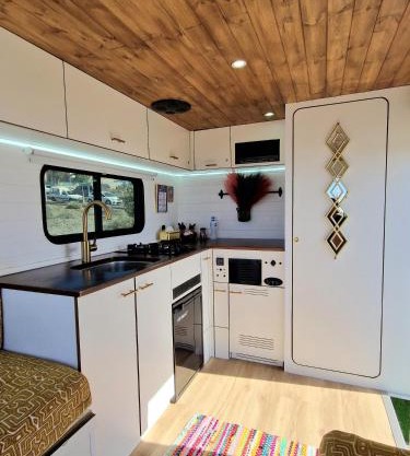 Static Camper in front of the Sea