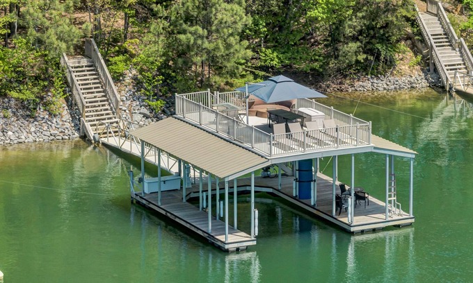 Flowery Branch Casa | 2 story dock | hot tub | pets ok | game room