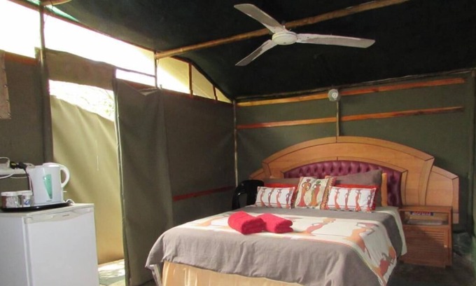 Thorny Bush Game Reserve Cabina | Carpa de 3 camas debajo de 3 árboles, para pareja más acompañante. Sonidos de león/hiena gratis
