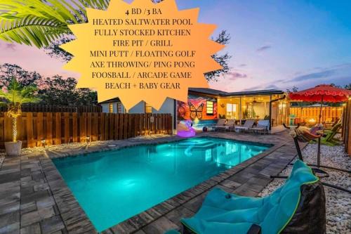Whitfield Casa | 4 Bd Family Pool Retreat Wgame Room, Near Beach