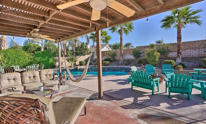 Indio Cabaña | 4 Mi to Coachella: Indio Home w/ Pool & Patio!