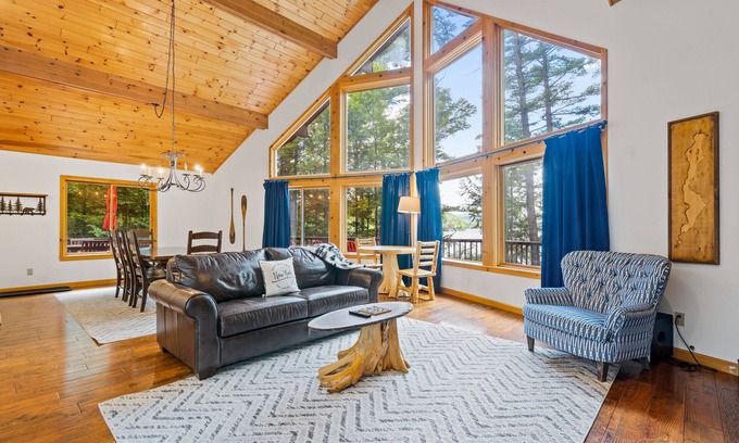 Adirondack Casa | 8.5-acre lakefront retreat with private beach, deck, grill, firepit, & game room