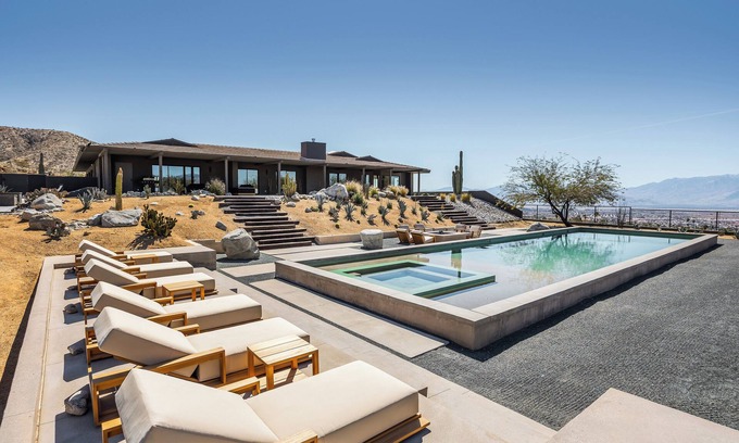 Desert Hot Springs Casa | Addendum Estate - 2 Pools, Panoramic Views & Luxe Privacy for Groups