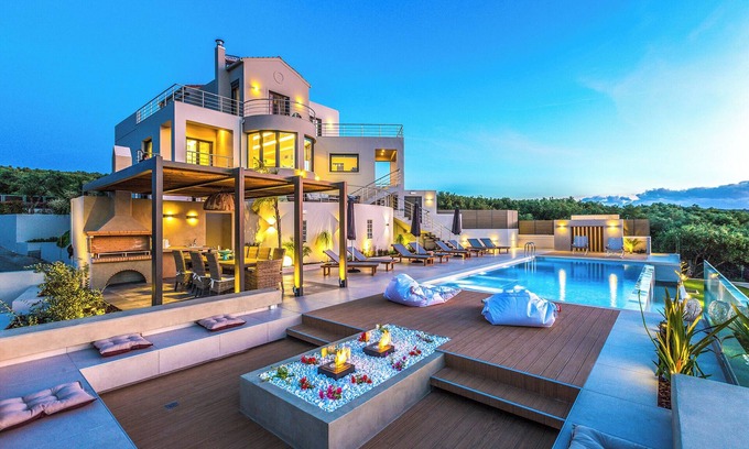 Kontomari Villa | Aegea Villa Chania: 5' to Beach / Private Heated Pool / Sea View / Gym
