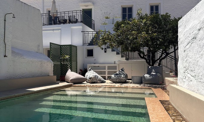 Spetses Casa | Anna House, super chic peaceful courtyard garden with oasis pool walk into town.
