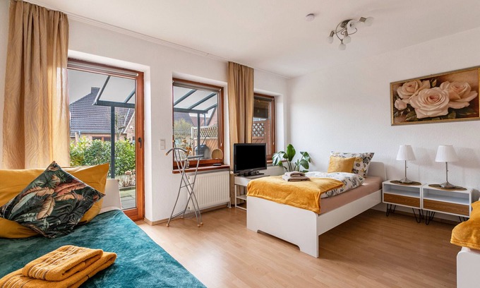 Lohe-Rickelshof Apartamento | Apartamento 'Ferienwohnung Davio' con terraza privada, jardín privado y Wi-Fi
