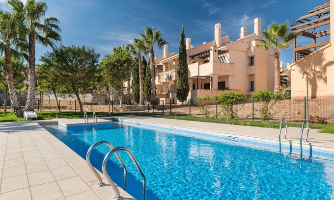 Fuente Álamo de Murcia Apartamento | Apartamento 'El Oasis Malta 1 Bajo A' con piscina compartida, Wi-Fi y aire acondicionado.